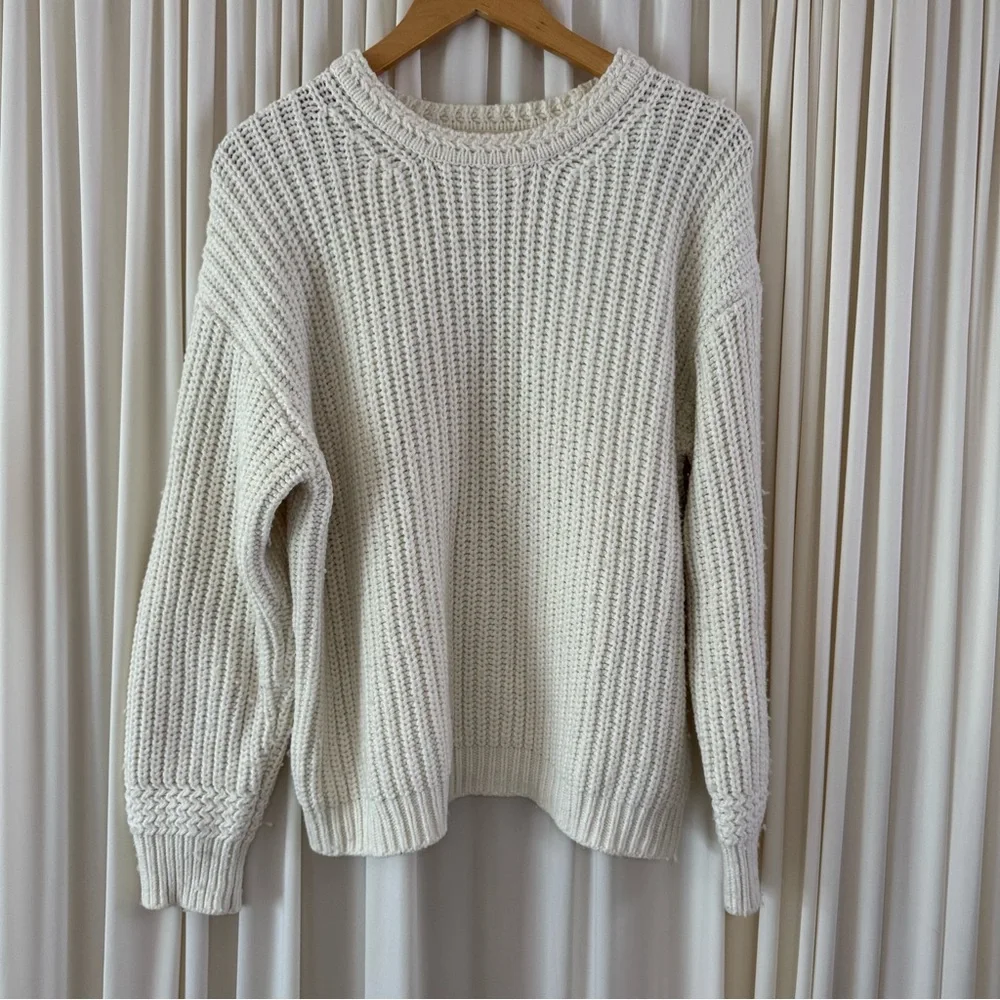 Marine Layer Oversized‎ Crew Neck Sweater Ivory Cream Cotton/Wool Fisherman